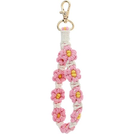 Håndlavet nøglering til håndled til kvinder - Sød blomstervævning - Elegant nøglering med marguerit