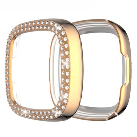 Fitbit Versa 3 / Sense dual-row strass ram - rosa guld
