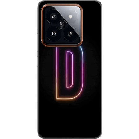 Kompatibel Mobilcover til Xiaomi Xiaomi 14 Pro Minimalistisk neonbogstav D i farveskiftende lys mod sort baggrund i moderne digital design