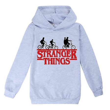Stranger Things-hettegenser med trykk for barn, langermet hettegenser 9-14 år - WELLNGS Grå 13-14 år