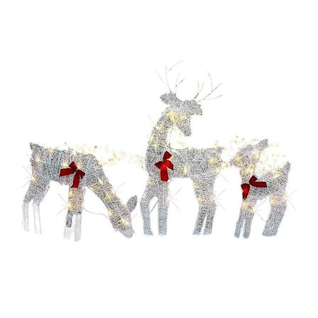 Sæt med 3 oplyste jule 2D rensdyr udendørs dekorationer, forudbelyst jule Rudolf & juleslæde med lys
