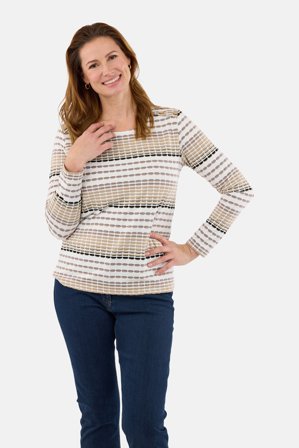 BRANDTEX - Langærmet T-shirt - Beige Mix - Stribet