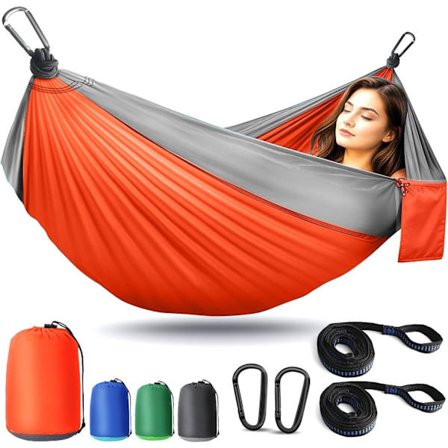 Riippumatto retkeilyyn, kevyt ja kannettava puuhihnoilla - Yhden/kahden hengen laskuvarjonailonriippumatto retkeilyyn, vaellukseen ja rannalle