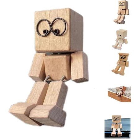 Charmerende Lille Træfigur Der Gynger med 12 Magnetiske Udtryk, Sjov Rystende Fødder Træmand Figur, Søde Bilinstrumentbræt Ornamenter