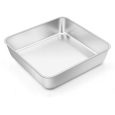 Firkantet bageform i rustfrit stål, 20 x 20 cm, holdbar og tåler opvaskemaskine.