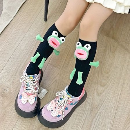 Par med tecknad groda tentakel originella roliga kreativa barns söta tredimensionella docka bomullsstrumpor till mitten av vaden