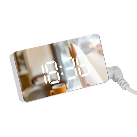 LED Digital Väckarklocka Spegel Väckarklocka Med Dimmer Snooze Temperaturfunktion För Sovrum Kontor Resa USB-Ström