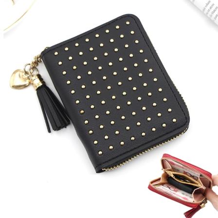 Damplånbok Svart, Liten Hopvikbar Dam Läderplånbok med C