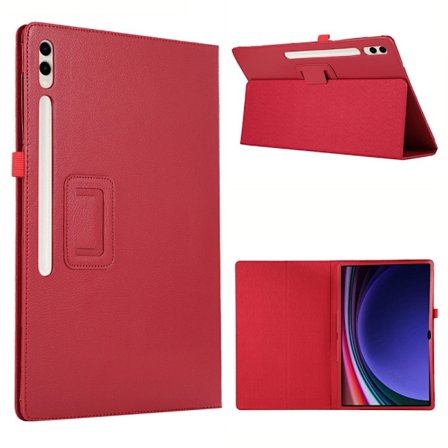 Samsung Galaxy Tab S10 Ultra Case Bi-Fold Stand Leather Tablet Cover Litchi Texture - Red