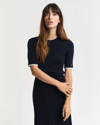 GANT - Kontrastribbet kortermet genser med rund hals til dame evening blue
