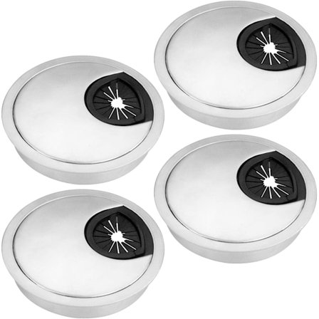 4 stk. kabelskjulere til kontor, design børstet metall kabelskjulere for skrivebord - Rundt innfelt kabelskjulere 60 cm - Sølv