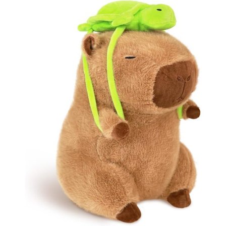 Capybara Plysch 40 cm med Sköldpaddsryggsäck, Mjukt Gosedjur Kramkudde, Present till Barn Flickor Leksaker (Brun)
