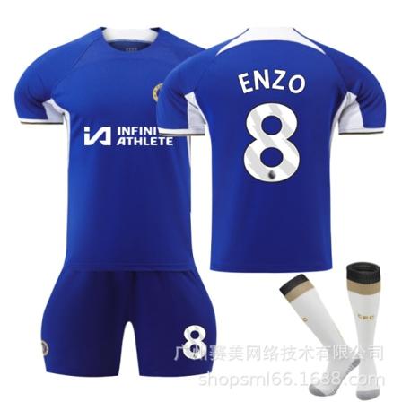 2023-2024 Chelsea Hjem Fotballtrøye for barn med strømper NO.8 ENZO Fernández 18 18