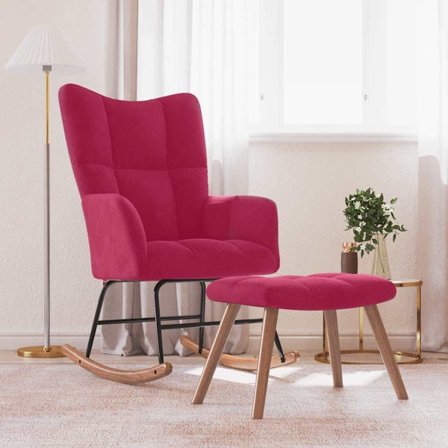 vidaXL Gungstol med fotpall vinröd sammet