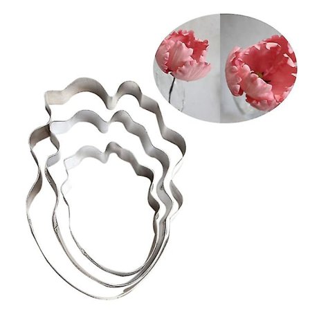 3 stk. Udstikkersæt Kage Fondant Blomst Glasur Tulipanblad Rustfrit Stål Kagekiksform
