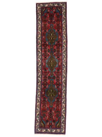 Handgeknüpft Persischer Asadabad Teppich 78X324 Schwarz/Dunkelrot