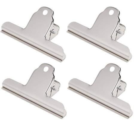4-pakning 15 cm sterke dokumentklemmer i stål Silver