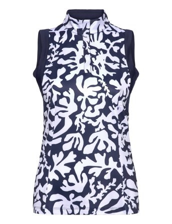 Abstract Floral Sleeveless Polo Navy Callaway