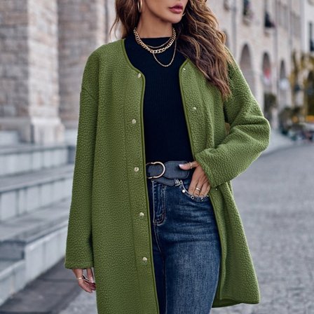 Enfärgad kappa med nedhasad axel, enkelknäppt, långärmad, moderiktig ärmkappa för kvinnor, grön L