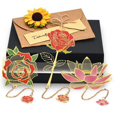Metallbokmerkeanheng Bokmerke, 3 blad og blomsterbokmerke, Spesielle bokmerker Bokmerkesett er en praktisk og kreativ gave til lærere, lesere, St