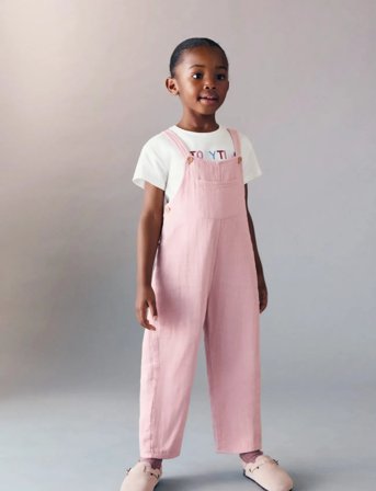 Mango Long Cotton Dungarees - Pink - 4-5