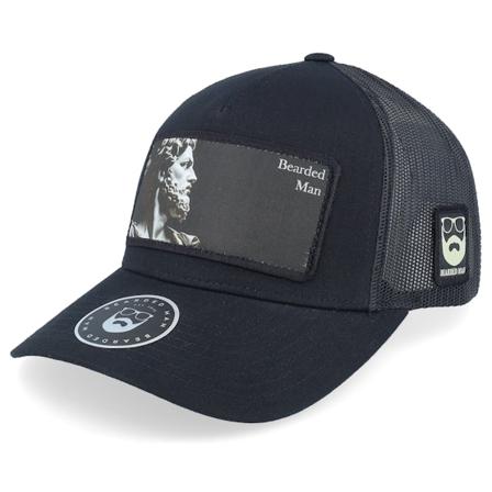 Bearded Man - Zwart trucker Cap - Ancient Greek Beard Patch Black A-Frame Trucker @ Hatstore