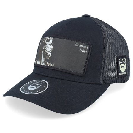 Bearded Man - Sort trucker Kasket - Ancient Greek Beard Patch Black A-Frame Trucker @ Hatstore