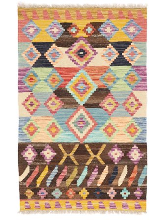 Speels Wegenmotief Klein Kelim Berber Style Vloerkleed 77X122