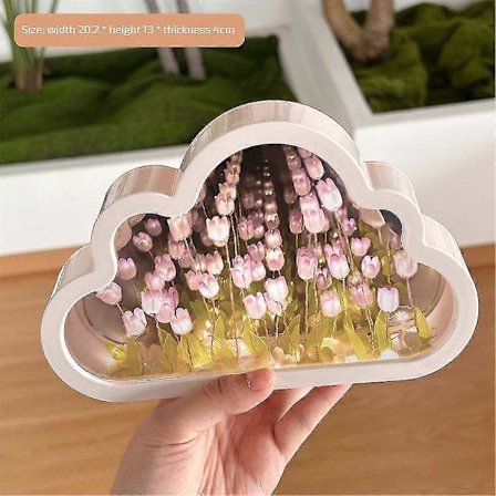 Cloud Mirror Lampe, Håndlavet DIY Tulipaner Spejl Natlampe Tulipan Sky Natlampe