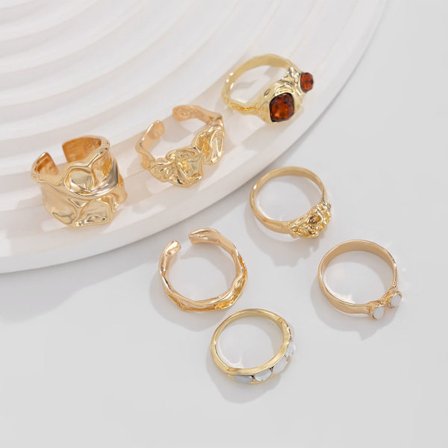 Lava Geometrisk Diamant Ädelstensring Set Personlig Flytande Legering Polerad Ring