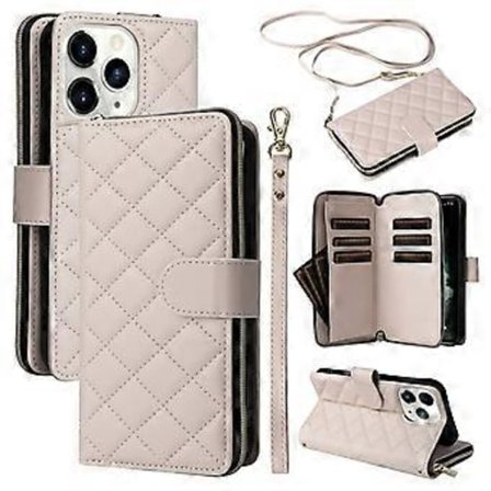 iPhone 11 Pro -kotelo, rombikuvioitu PU-nahkainen läppäkotelo vetoketjullisella lompakolla (tyyli B)