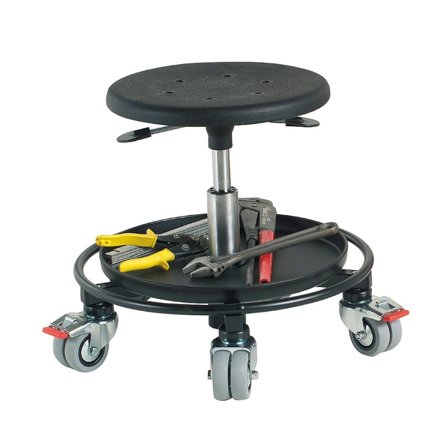 Verktøysstol med dobbel hjul og fotring , sort, Setehøyde 3
