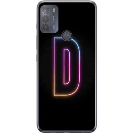Kompatibel Mobilcover til Motorola Motorola Moto G50 Minimalistisk neonbogstav D i farveskiftende lys mod sort baggrund i moderne digital design