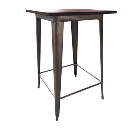 Plåt bar bord galvaniserad med toppskiva i alm trä 70 x 70