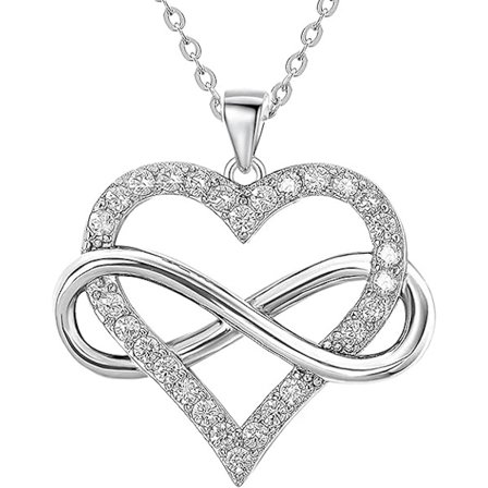 Infinity Hjärthalsband för Kvinnor, Kärlekshjärta Hänge med Cubic Zirconia och Infinity Halsband, 925 Sterling Silver Hjärthalsband