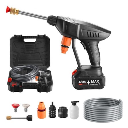 600W Trådløs høytrykksspyler med 21V 1 Batteri 10m Slange Bilvaskepistol Vanning for Hage