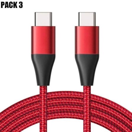 3x USB-C till USB-C-kabel för iPhone 16 Pro, iPhone 16 Pro Max, iPhone 16e, iPhone 15, iPhone 15 Pro - Röd flätad nylon 1M