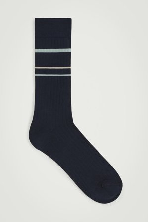 COS Men's Striped Ribbed Cotton Socks in Blue