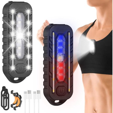 2 stk. Clip-on lommelykt, oppladbar LED-sikkerhetslys med 5 moduser for løpere, syklister og hundelufting om natten, håndfri bruk