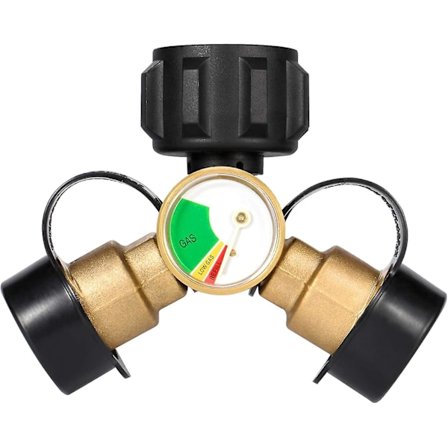 Propangas Splitter, 2-vejs propangas tank Y-splitter adapter med måler, Lp-gas adapter tee grill-tilslutning