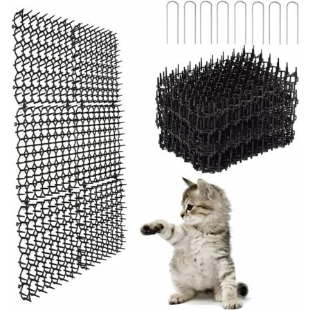 24 Stykker Have Anti-Kat Matte med Spiger, Anti-Kat Matte med Spiger, Kat Afskrækkende Matte, Dyre Spiger Afskrækker til Have Sofa Indendørs Udendørs
