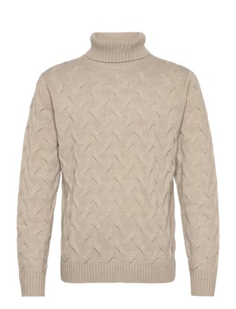 Lindbergh Black 1927 Merino Blend Texture Roll Neck - Beige - M