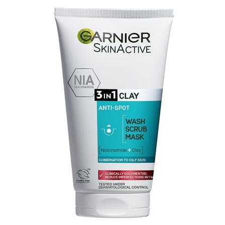 Garnier Skin Active Pure Active 3 in 1 Clay 150 ml, Skincare, Masker, Skrubbemasker