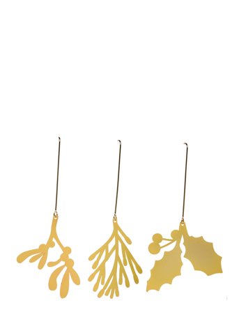 Christmas Ornaments Yule Greens - 3 Pack - Golden Metal Gold Fabelab