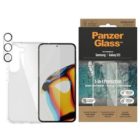 PanzerGlass Paket 3in1 Transparent fodral + film + kameraskydd för Samsung Galaxy S23