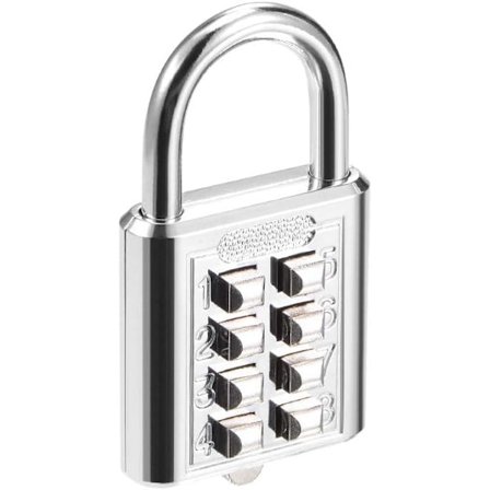 3 stk. 8-cifret trykknap-kodelås, forkromet, tyverisikring C