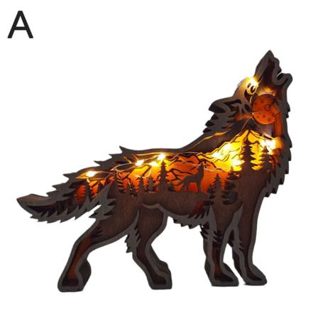 Trä Ihåliga Djur Skrivbordsdekorer-creative Forest Wolf Totem E