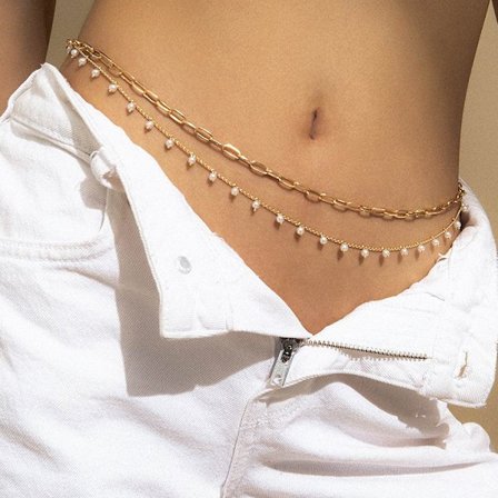 Perle Lagdelt Mage Body Chain Gull Body Chains Duskkjede