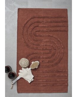 Mjuk skön badrumsmatta med tuftat bågmönster Cognac - 50x80 cm - Linea