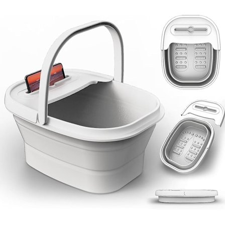 Hopfällbar fotbadsbalja presenter till mamma/pappa, fotmassagelåda med massage akupunkter, fotbadskärl med handtag och telefonplaceringsplats, 
